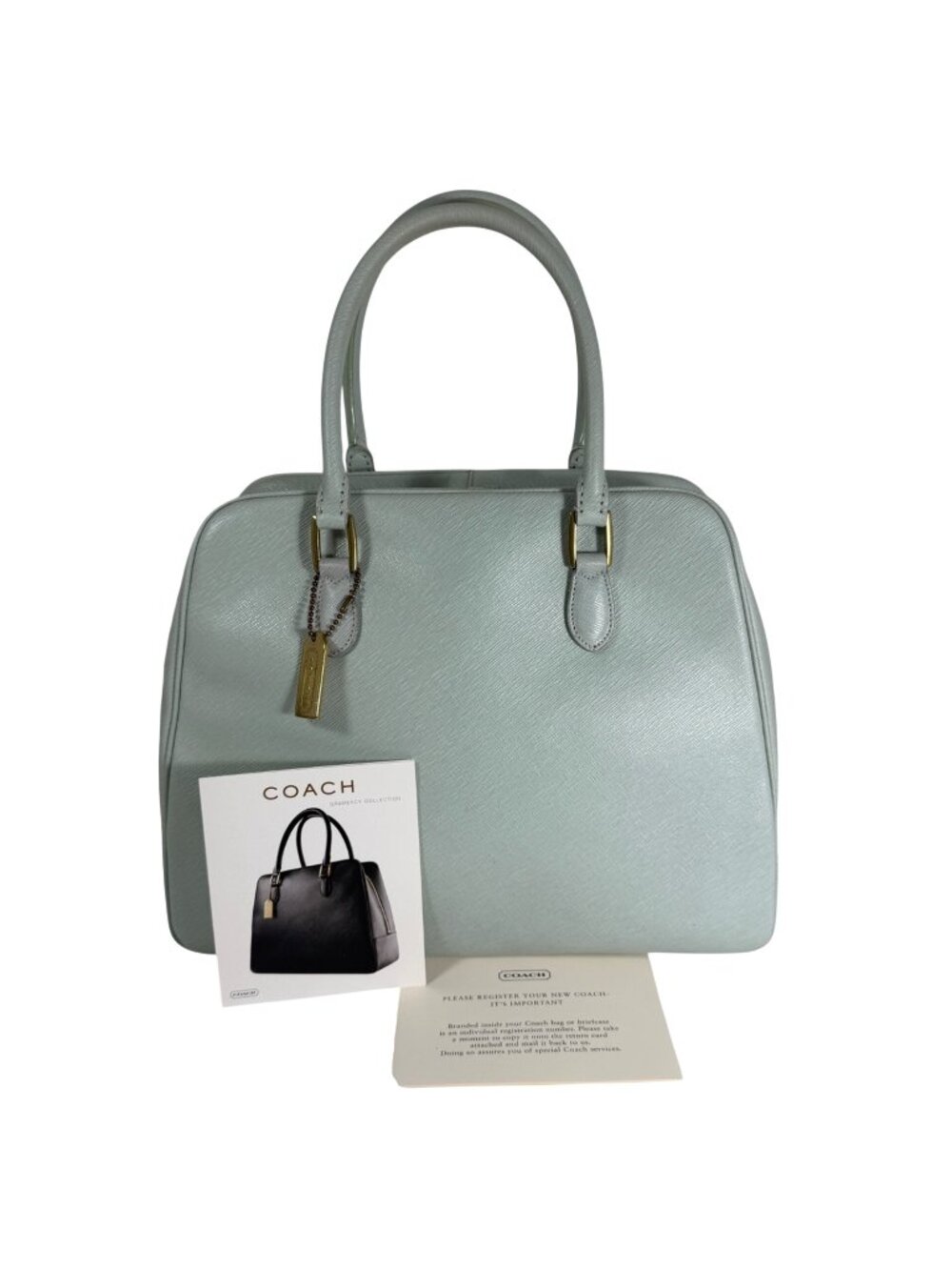 COACH 7004 Handbag Vintage Made in Italy 90s Saffiano Leather Seafoam 1998 + Tag